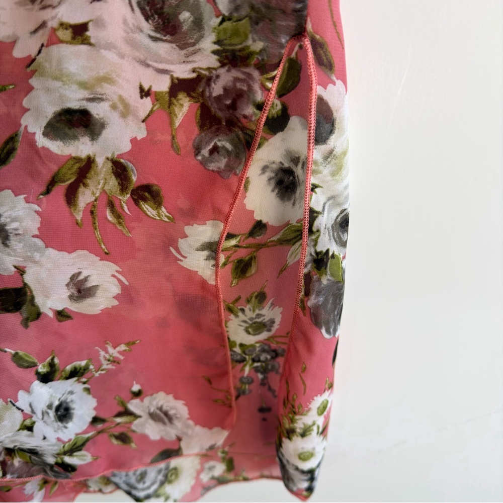 kimono Sheer cardigan tie sleeve open front vacation coral floral Resort size L - Picture 7 of 8